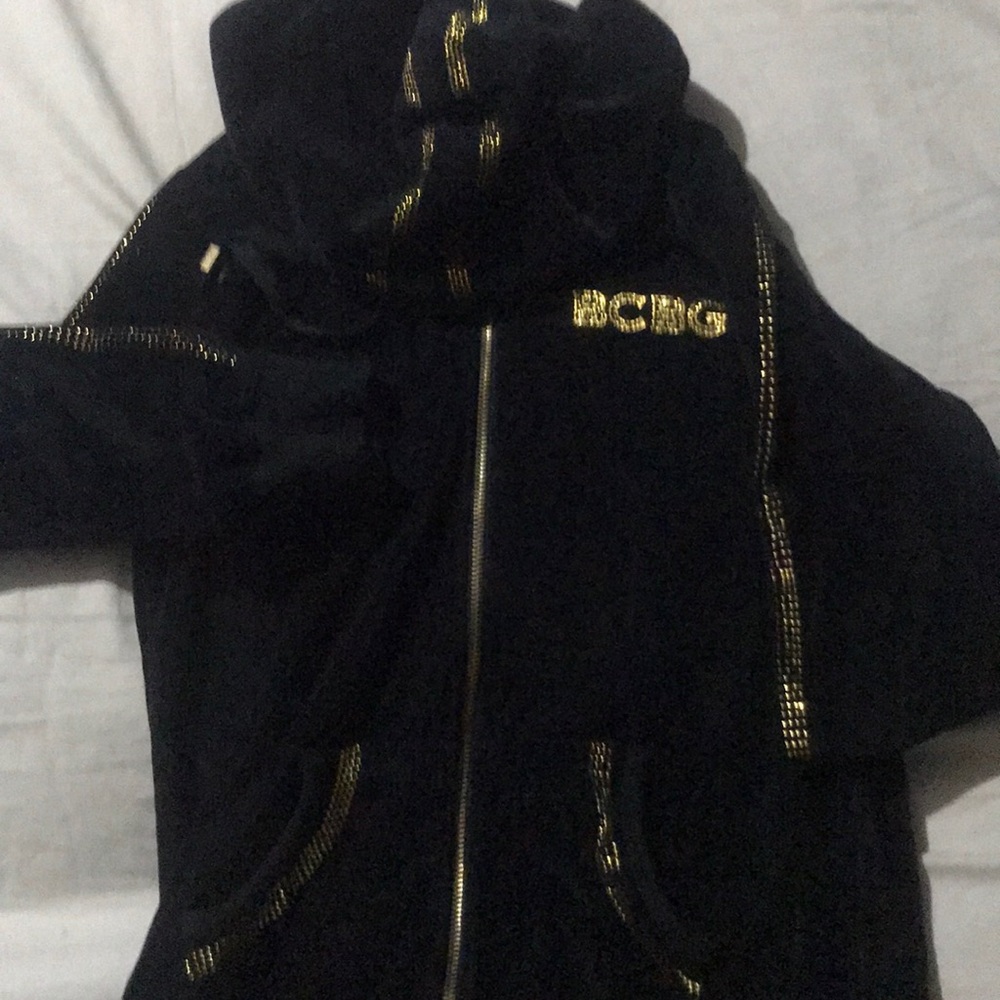 This is a black, velour, BCBG jacket.